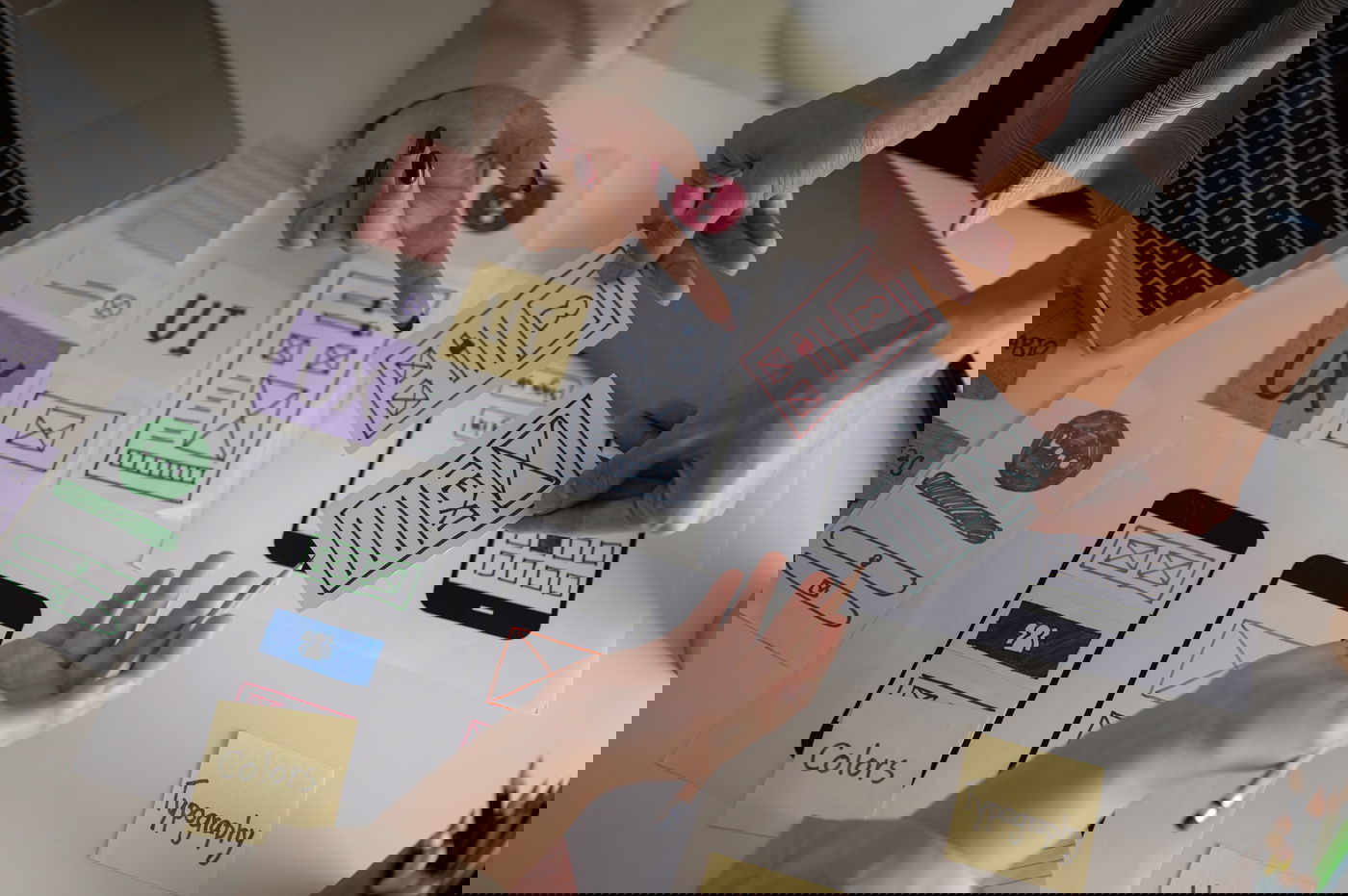 Split-screen illustration comparing web design visuals with UX user flows.